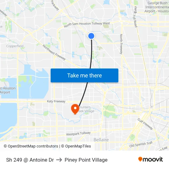 Sh 249 @ Antoine Dr to Piney Point Village map