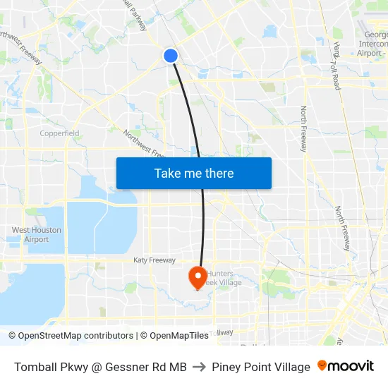 Tomball Pkwy @ Gessner Rd MB to Piney Point Village map