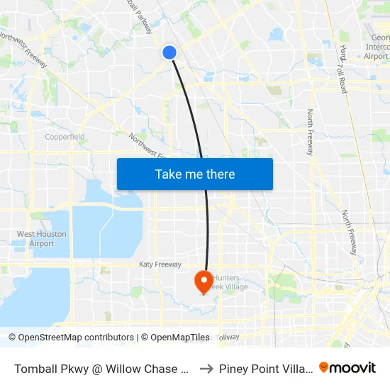 Tomball Pkwy @ Willow Chase Blvd to Piney Point Village map