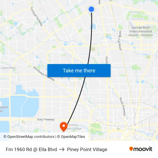 Fm 1960 Rd @ Ella Blvd to Piney Point Village map