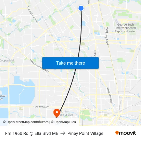 Fm 1960 Rd @ Ella Blvd MB to Piney Point Village map