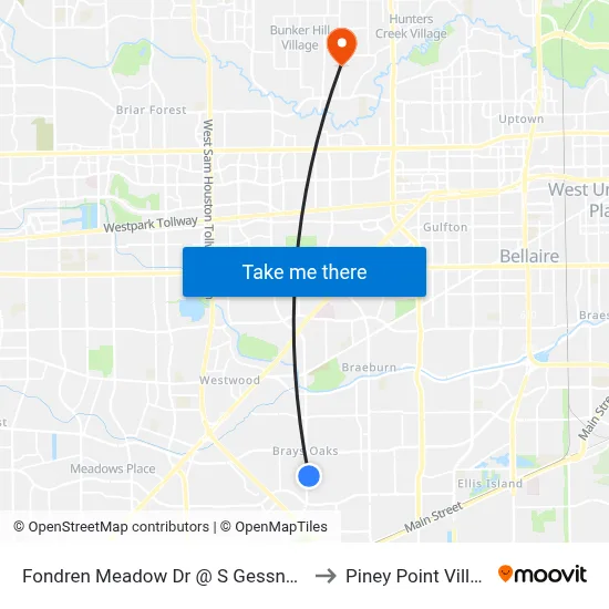 Fondren Meadow Dr @ S Gessner Rd to Piney Point Village map