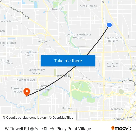 W Tidwell Rd @ Yale St to Piney Point Village map