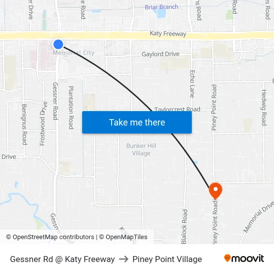 Gessner Rd @ Katy Freeway to Piney Point Village map