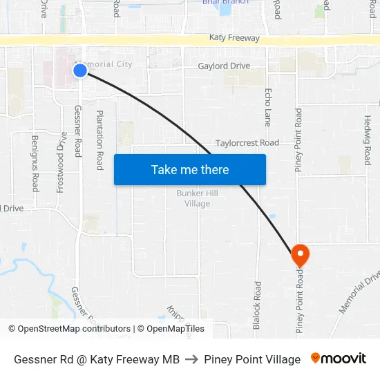 Gessner Rd @ Katy Freeway MB to Piney Point Village map