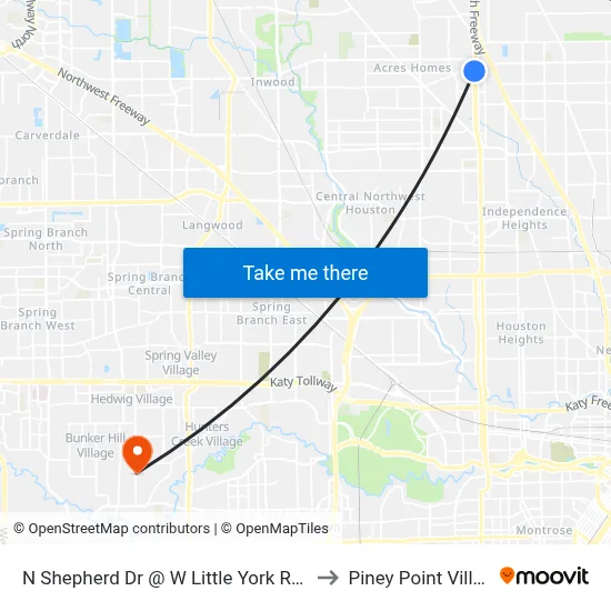 N Shepherd Dr @ W Little York Rd MB to Piney Point Village map