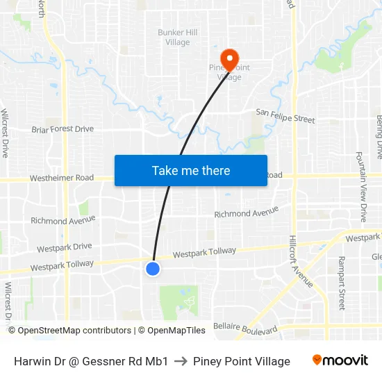 Harwin Dr @ Gessner Rd Mb1 to Piney Point Village map