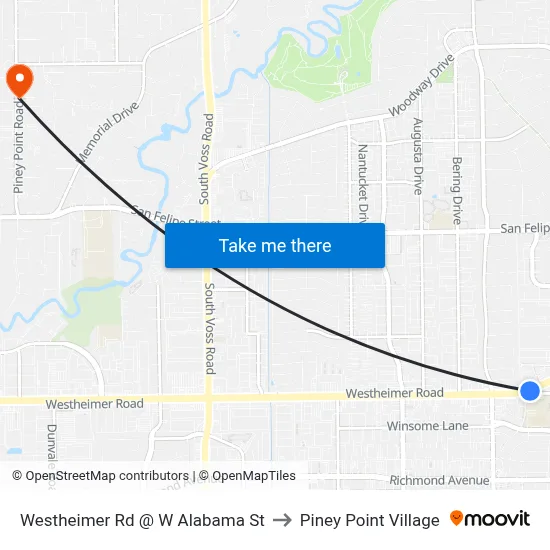 Westheimer Rd @ W Alabama St to Piney Point Village map