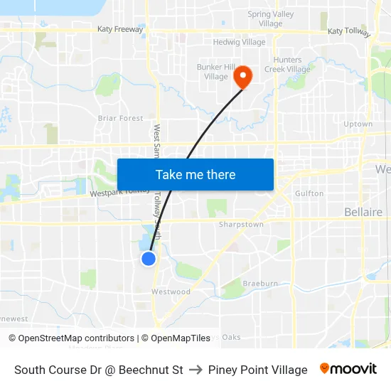 South Course Dr @ Beechnut St to Piney Point Village map