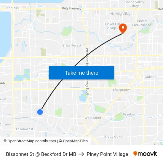 Bissonnet St @ Beckford Dr MB to Piney Point Village map