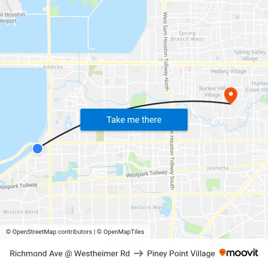 Richmond Ave @ Westheimer Rd to Piney Point Village map