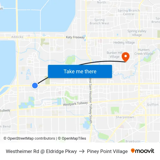 Westheimer Rd @ Eldridge Pkwy to Piney Point Village map