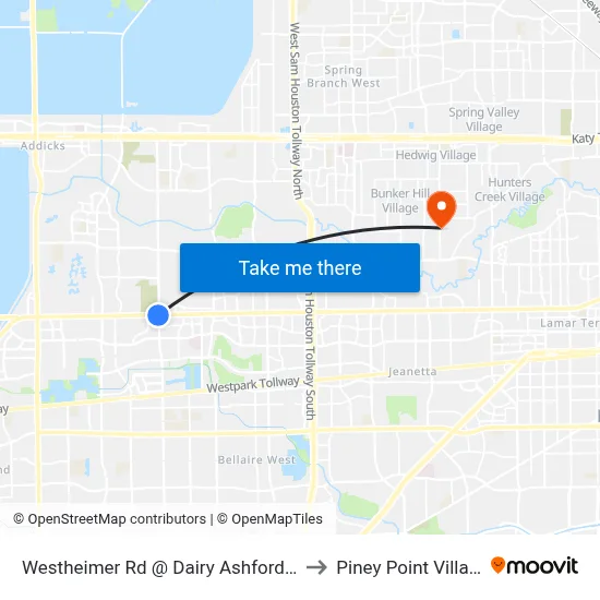 Westheimer Rd @ Dairy Ashford Rd to Piney Point Village map