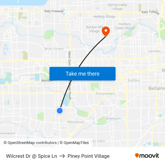 Wilcrest Dr @ Spice Ln to Piney Point Village map