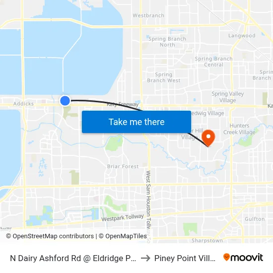 N Dairy Ashford Rd @ Eldridge Pkwy to Piney Point Village map