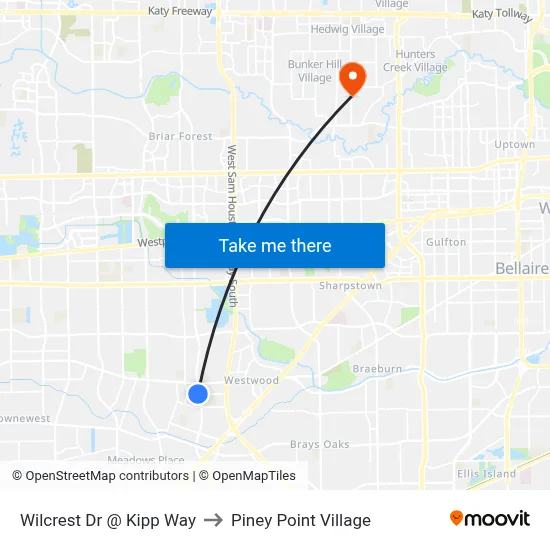 Wilcrest Dr @ Kipp Way to Piney Point Village map