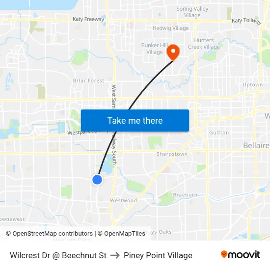 Wilcrest Dr @ Beechnut St to Piney Point Village map