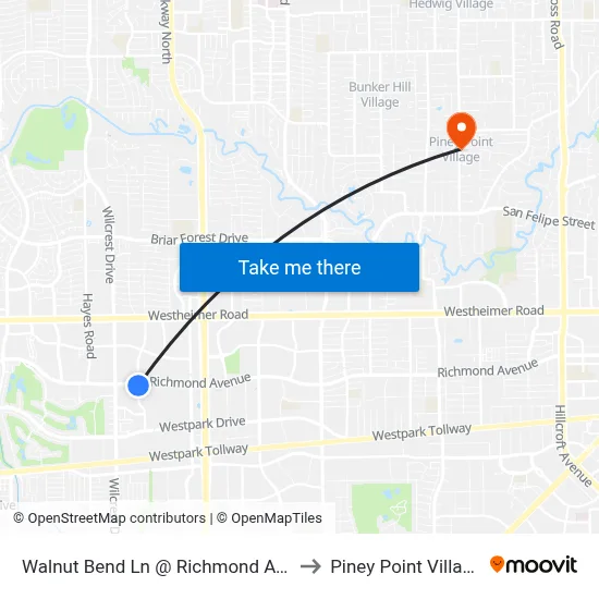 Walnut Bend Ln @ Richmond Ave to Piney Point Village map
