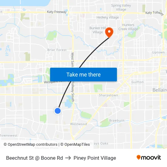 Beechnut St @ Boone Rd to Piney Point Village map