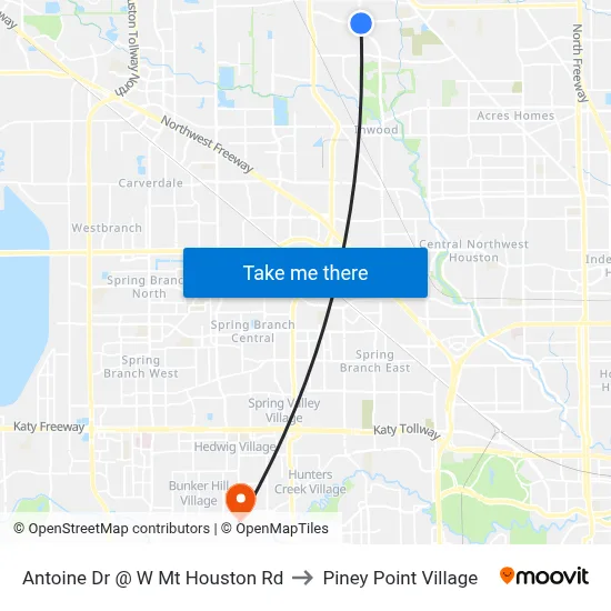 Antoine Dr @ W Mt Houston Rd to Piney Point Village map