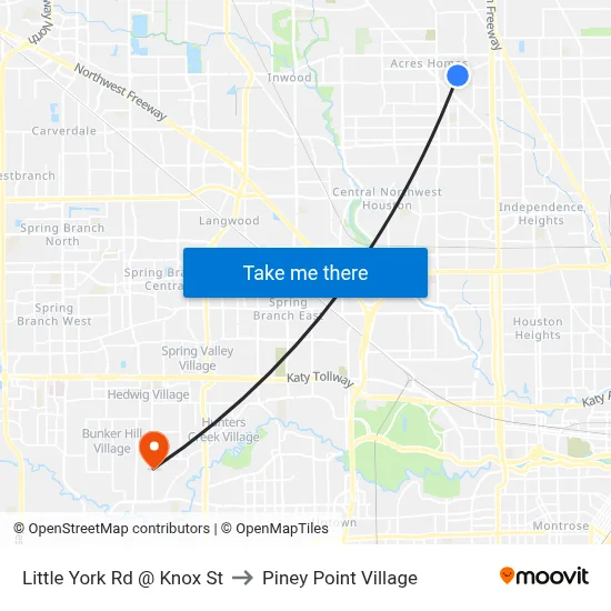 Little York Rd @ Knox St to Piney Point Village map