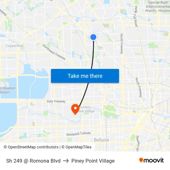 Sh 249 @ Romona Blvd to Piney Point Village map