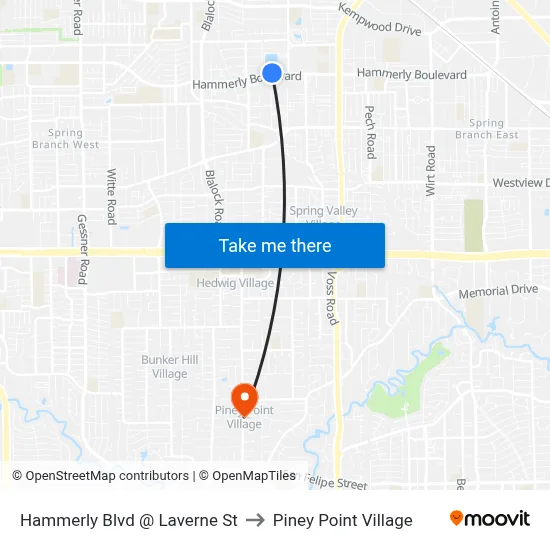 Hammerly Blvd @ Laverne St to Piney Point Village map
