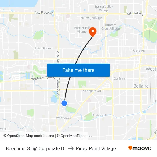 Beechnut St @ Corporate Dr to Piney Point Village map