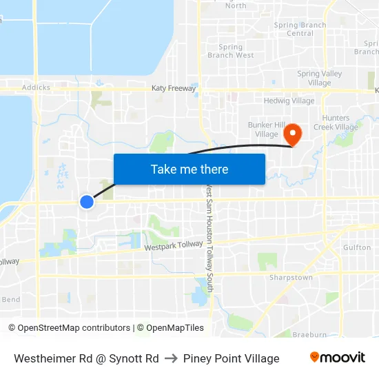 Westheimer Rd @ Synott Rd to Piney Point Village map