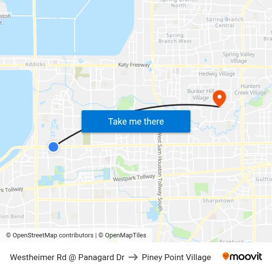 Westheimer Rd @ Panagard Dr to Piney Point Village map
