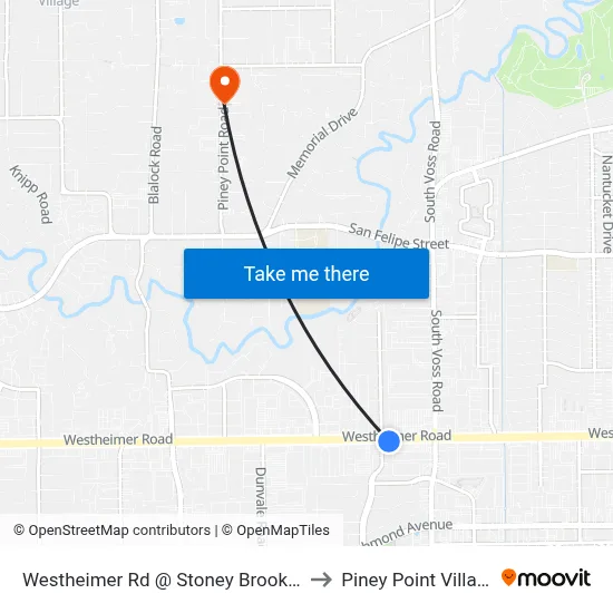 Westheimer Rd @ Stoney Brook Dr to Piney Point Village map