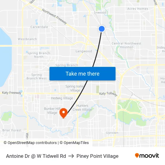 Antoine Dr @ W Tidwell Rd to Piney Point Village map
