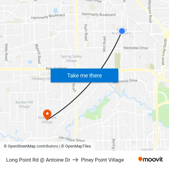 Long Point Rd @ Antoine Dr to Piney Point Village map
