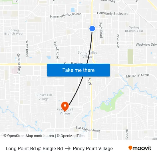 Long Point Rd @ Bingle Rd to Piney Point Village map