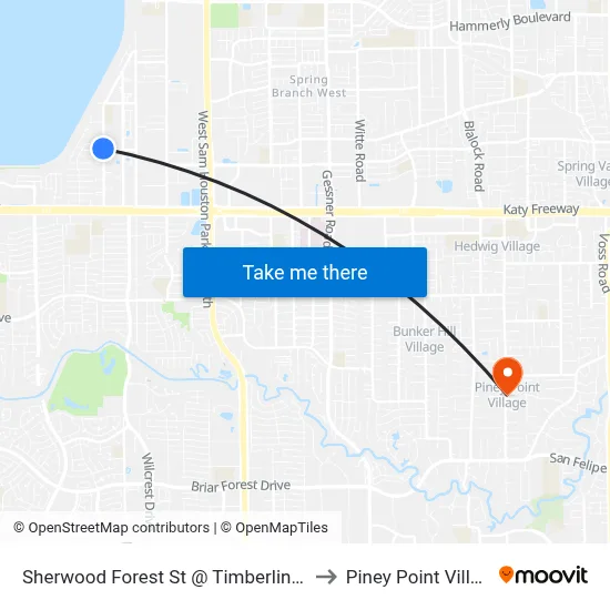 Sherwood Forest St @ Timberline Rd to Piney Point Village map