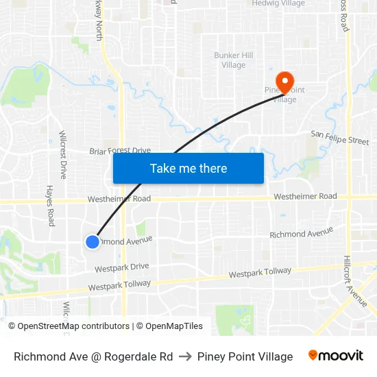 Richmond Ave @ Rogerdale Rd to Piney Point Village map
