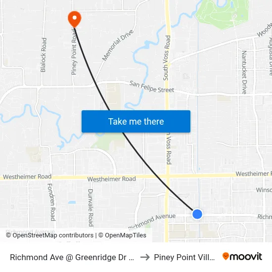 Richmond Ave @ Greenridge Dr Mb2 to Piney Point Village map