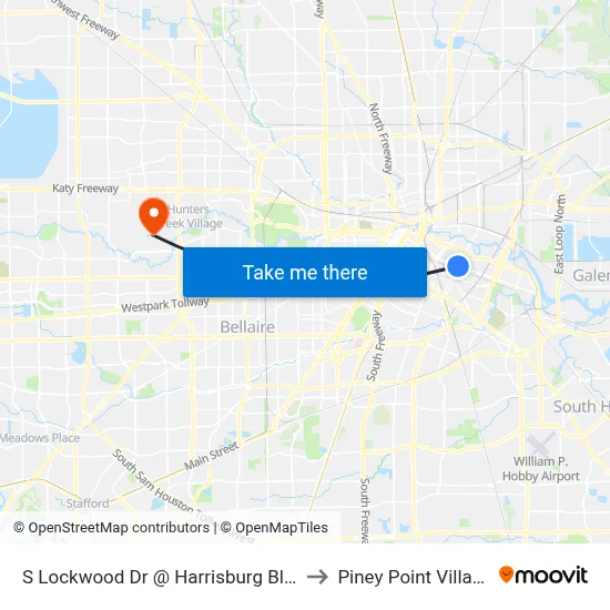 S Lockwood Dr @ Harrisburg Blvd to Piney Point Village map