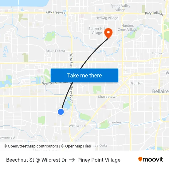 Beechnut St @ Wilcrest Dr to Piney Point Village map