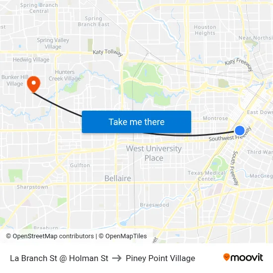 La Branch St @ Holman St to Piney Point Village map