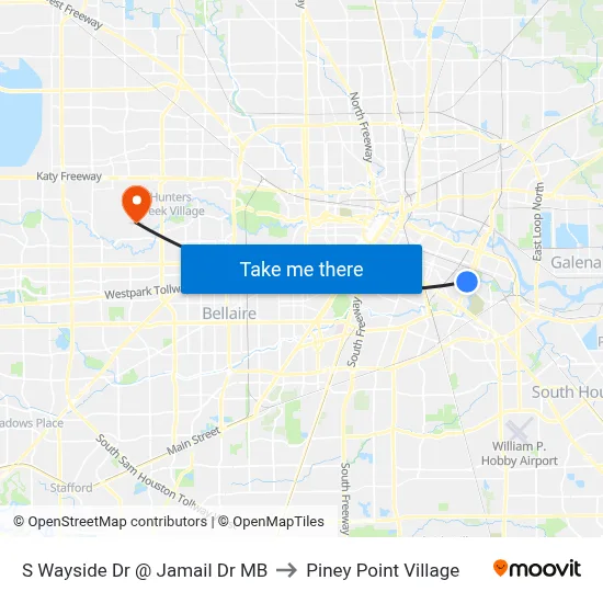 S Wayside Dr @ Jamail Dr MB to Piney Point Village map