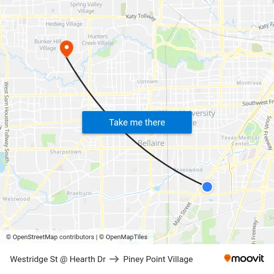 Westridge St @ Hearth Dr to Piney Point Village map