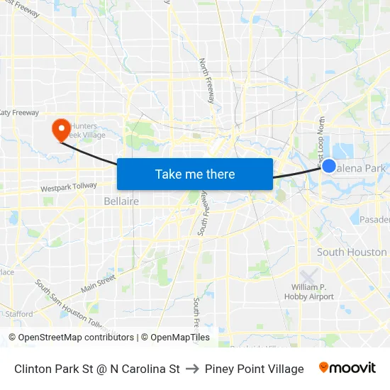 Clinton Park St @ N Carolina St to Piney Point Village map
