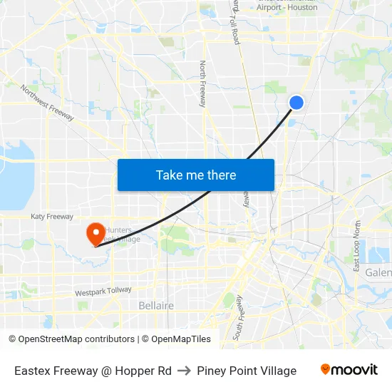 Eastex Freeway @ Hopper Rd to Piney Point Village map