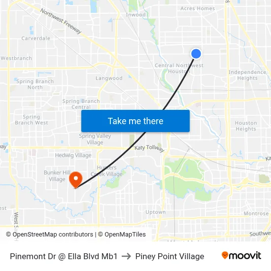 Pinemont Dr @ Ella Blvd Mb1 to Piney Point Village map