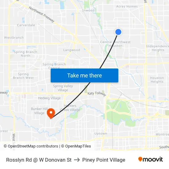 Rosslyn Rd @ W Donovan St to Piney Point Village map