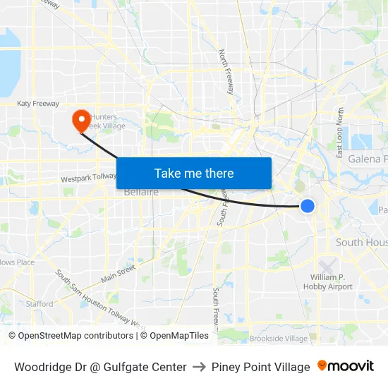Woodridge Dr @ Gulfgate Center to Piney Point Village map