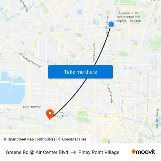 Greens Rd @ Air Center Blvd to Piney Point Village map
