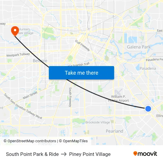 South Point Park & Ride to Piney Point Village map