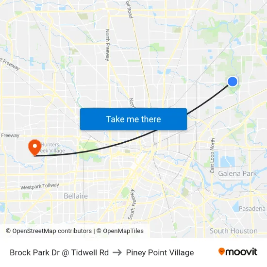 Brock Park Dr @ Tidwell Rd to Piney Point Village map